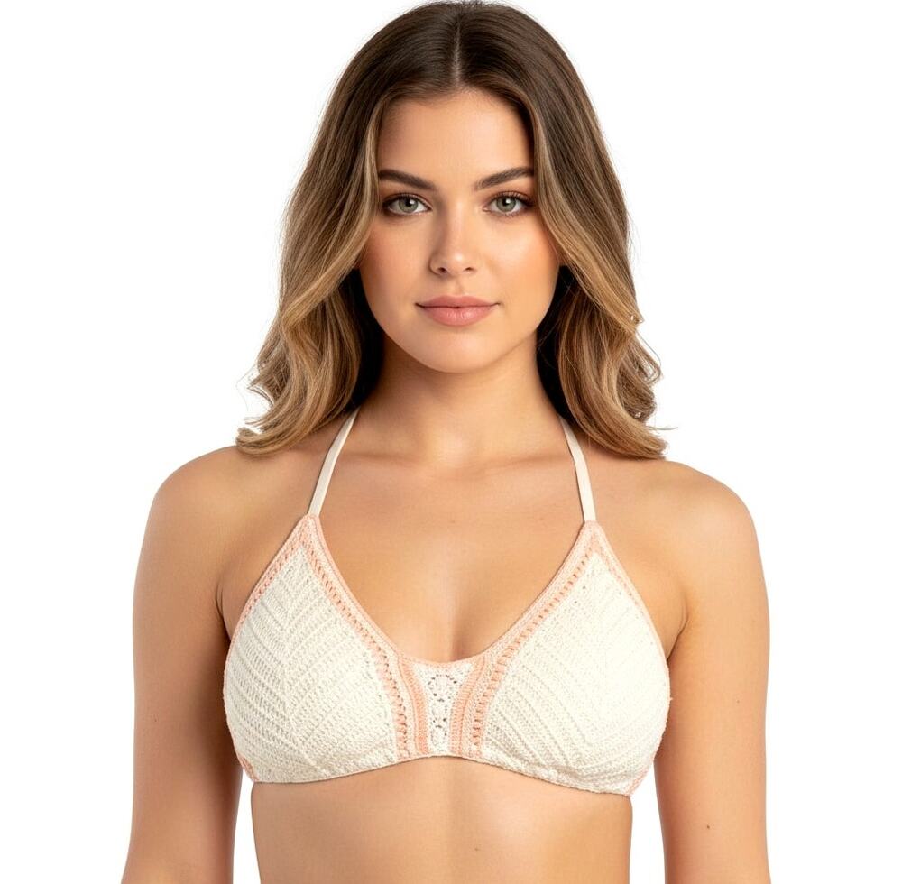 Xhilaration Crochet‎ Boho Bikini Top in Cream Peach Juniors Size M(4-6)